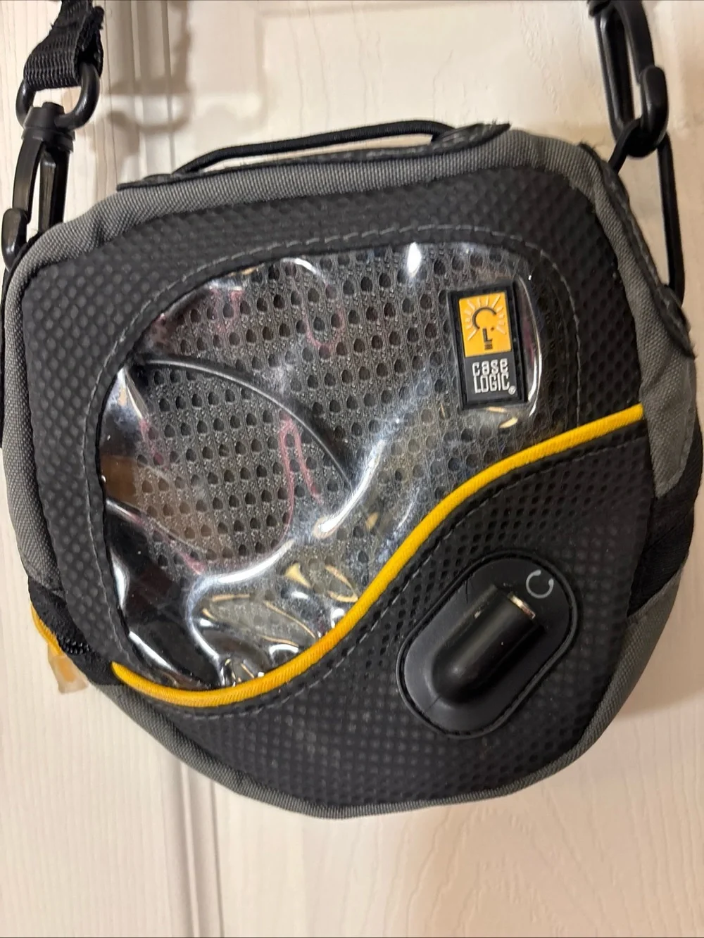 Black Messenger Bag with Yellow Accent and Clear Front Panel